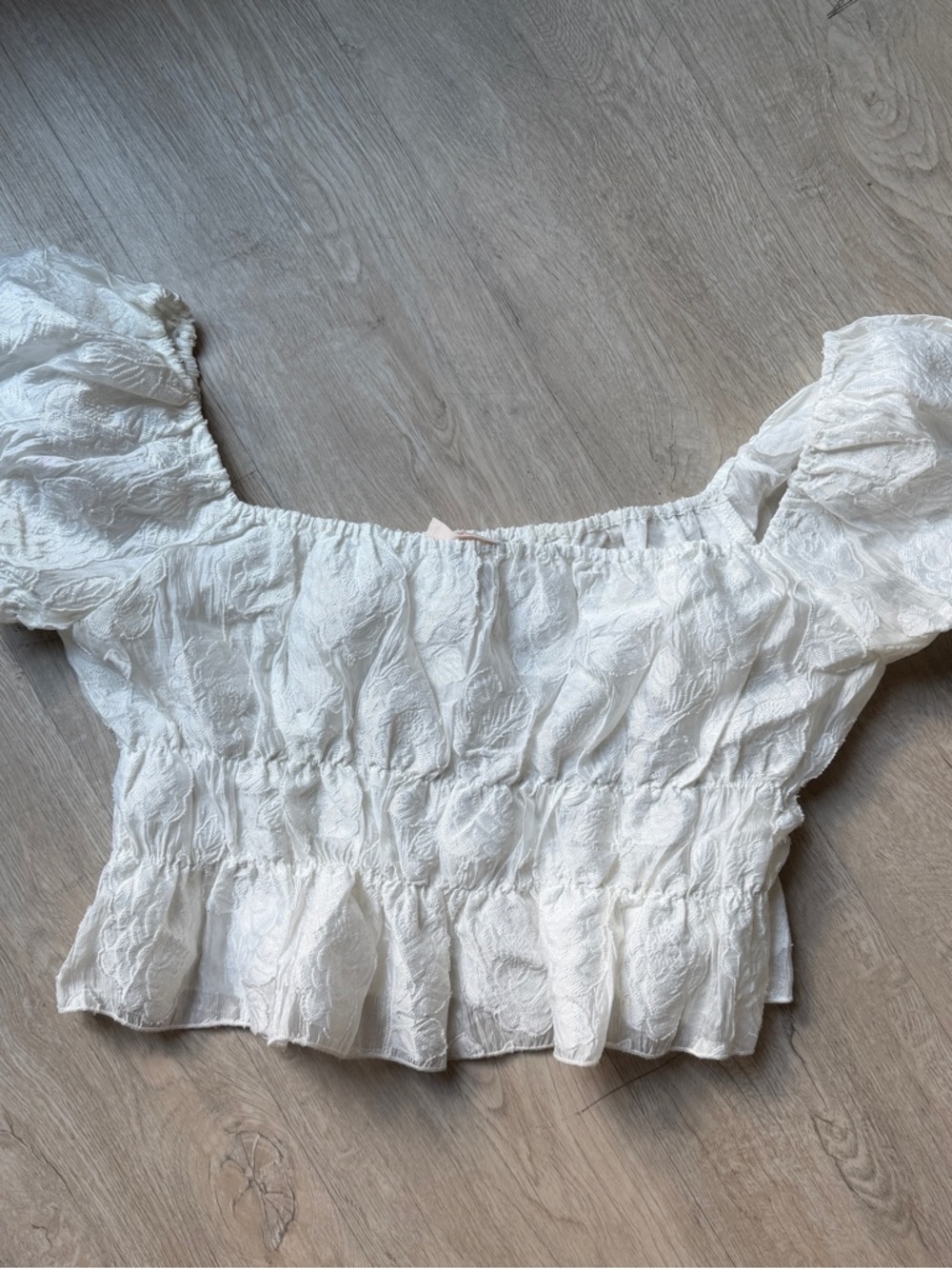 Showpo White Smocked Crop Top with Puff Sleeves